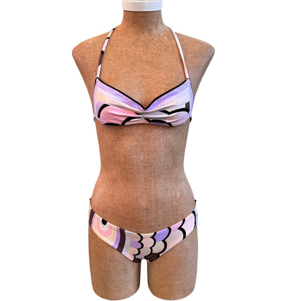 Emilio Pucci Y2K Print Luxury Halter Bikini Swim Bathing Suit Classic Print XS